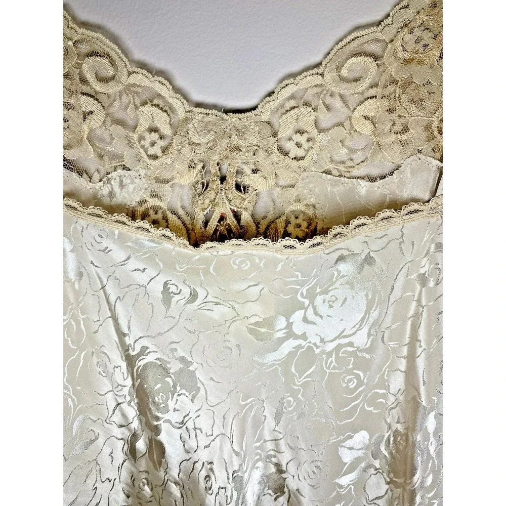 California Dynasty expressions Lingerie Chemise Slip Gown LARGE‎ Nude Floral